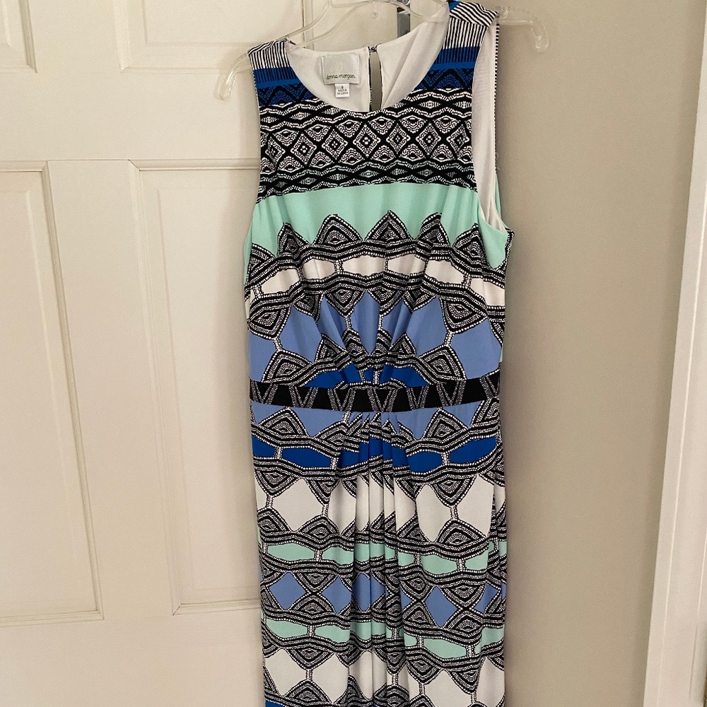 Donna Morgan Maxi Dress Multicolor Blue Green Black Print Size 8